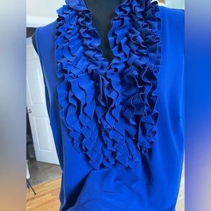 CATO 14/16 Women’s sleeveless dressy casual blouse top. Royal blue ruffle front